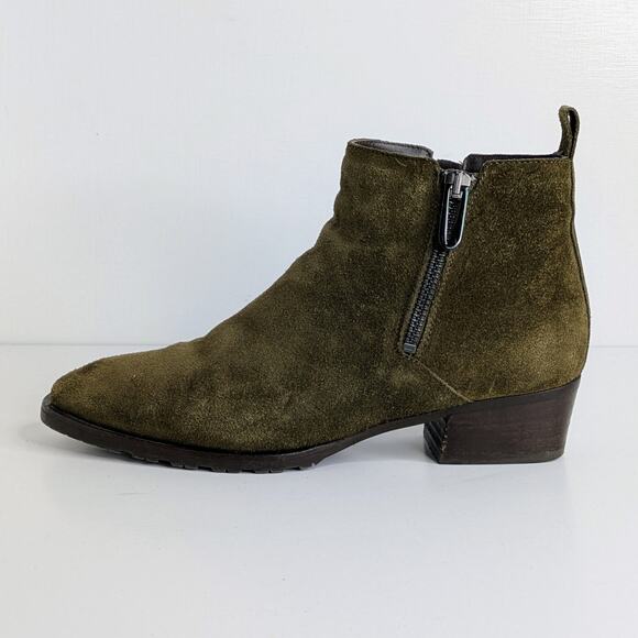 Aquatalia Fantina Suede Ankle Boots 7 Olive Green Minimalist Quiet Luxury Chic - Picture 7 of 14